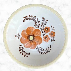 Vintage Royal China Jeannette Brown Orange Flower Pasta Salad Serving Bowl